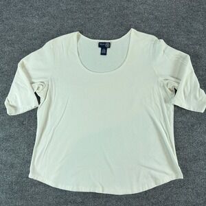Venezia Jeans Cream Scoop Neck Elbow Sleeve Ribbed Knit Top Plus Size 18/20